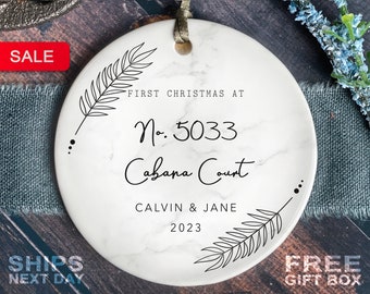 Personalized New Home Ornament - New Home Christmas Ornament - Black & White Marble - Realtor Closing Gift 2025