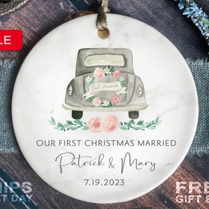 First Christmas Married Ornament - Custom Car First Christmas Married as Mr and Mrs Ornament - Personalized 2023