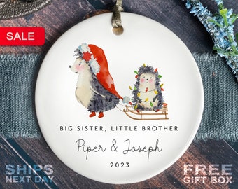 Big Sister- Little Brother Christmas Ornament - Personalized Sibling First Christmas Hedgehog Ornament