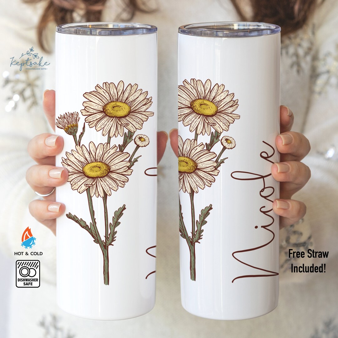 Personalized Skinny Tumbler With Straw Personalized Birth Flower Coffee ...