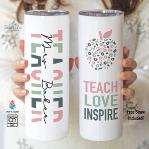 Teacher Gift Personalized Tumbler Gift for Teacher Teach Love Inspire Teacher Gift Teacher Appreciation Gift Teacher Tumbler Pink & Green