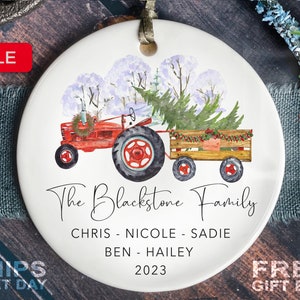 Family Christmas Ornament - Custom Tractor Family Keepsake - Personalized Family Ornament