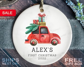 Baby&#39;s First Christmas Ornament - Personalized First Christmas Truck Ornament - Custom Baby Boy Truck Ornament