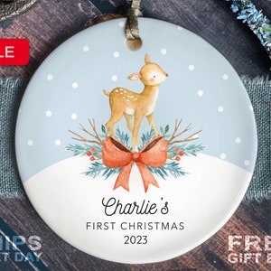 Baby&#39;s First Christmas Ornament - Personalized First Christmas Deer Ornament