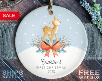 Baby&#39;s First Christmas Ornament - Personalized First Christmas Deer Ornament