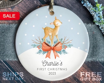 Baby's First Christmas Ornament - Personalized First Christmas Deer Ornament