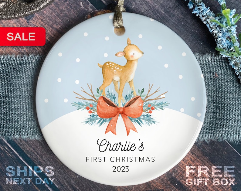 Baby's First Christmas Ornament Personalized First Christmas Deer Ornament image 1