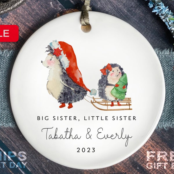 Big Sister- Little Sister Christmas Ornament - Personalized Sibling First Christmas Hedgehog Ornament