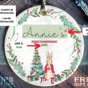 Personalised Baby's First Christmas Ornament Personalized First Christmas Peter Rabbit Decoration image 2