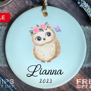 Girls Christmas Ornament - Personalized Owl Christmas Ornament - Custom Kids Christmas Ornament