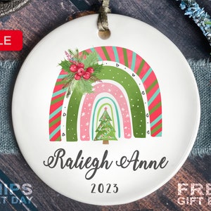 Rainbow Christmas Ornament Personalized Rainbow First Christmas Ornament Custom Girls Rainbow Ornament image 1