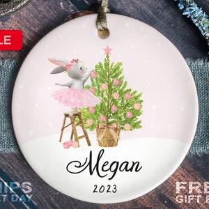 Girls Christmas Ornament - Personalized Bunny Christmas Ornament - Custom Kids Christmas Ornament