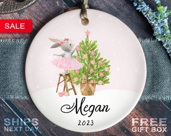 Girls Christmas Ornament - Personalized Bunny Christmas Ornament - Custom Kids Christmas Ornament