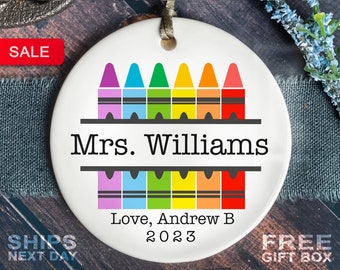 Teacher Christmas Ornament - Personalized Crayon Teacher Christmas Ornament - Teacher Gift