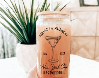 Martinis & Matrimony - Bridesmaid Glass Tumbler - Club Bachelorette - Bridesmaid Favors - Bachelorette Party Favors - Bachelorette Mug