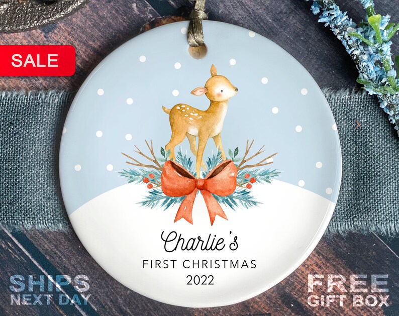 Baby's First Christmas Ornament - Personalized First Christmas Deer Ornament 