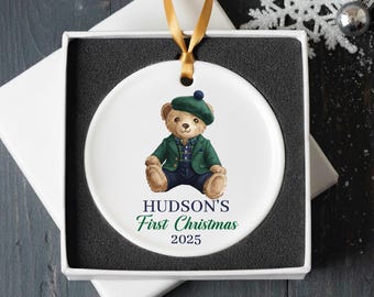 Plaid Bear Kids Ornament | Personalized Christmas Gift for Child | Classic Bear Decor | Grandchildren Gift