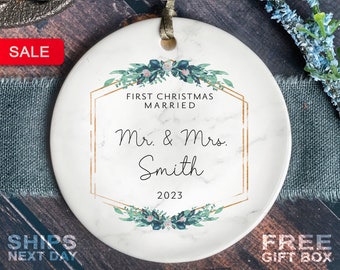 First Christmas Married Ornament - Mr and Mrs Christmas Ornament - Our First Christmas Married as Mr and Mrs Ornament - Personalized