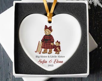 Personalized Sibling Bear Ornament | Plaid Bear Christmas Gift | Sister Keepsake | Custom Names | Christmas 2026
