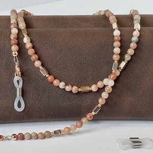 Natural Jasper and Rose Gold Eyeglass Chain, Sunglass Holder, Beaded Glasses Lanyard