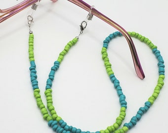 Mask Holder or Glasses Chain for Kids - Bright Blue & Green - Girls or Boys - Beaded Lanyard for Eyeglasses or Face Masks