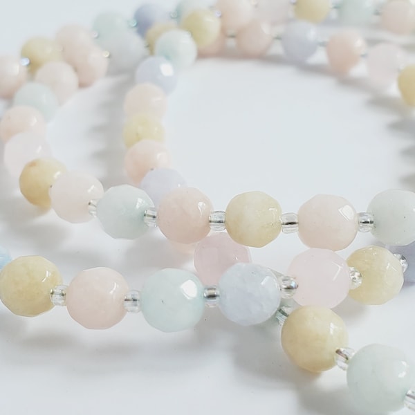 Gorgeous Natural Quartz Eyeglass Chain - Semi-Precious Silverite Quartz - Pale, Pastel, Colorful - Beaded Lanyard for Sunglasses or Readers