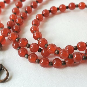 Natural Red Carnelian GLASSES or MASK Chain - Semi Precious Beaded Lanyard for Eyeglasses, Sunglasses, or Face Masks