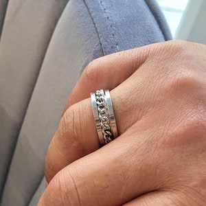 Cable Chain Link Steel Band Ring (Size 10 Stainless Steel Men&#39;s Band)