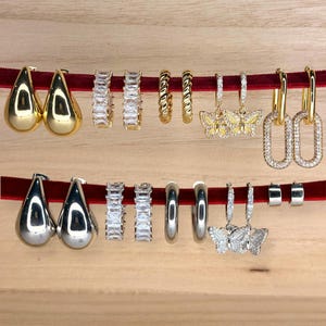Assorted Stocking Stuffer Huggie / Mini Hoop / Post Earrings (18kt Gold Plated & Platinum Plated | Some with Clear Cubic Zicornia Stones)