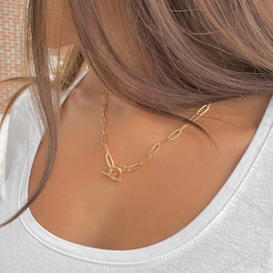 Paperclip Chain Toggle Clasp Necklace 14kt Gold Plated