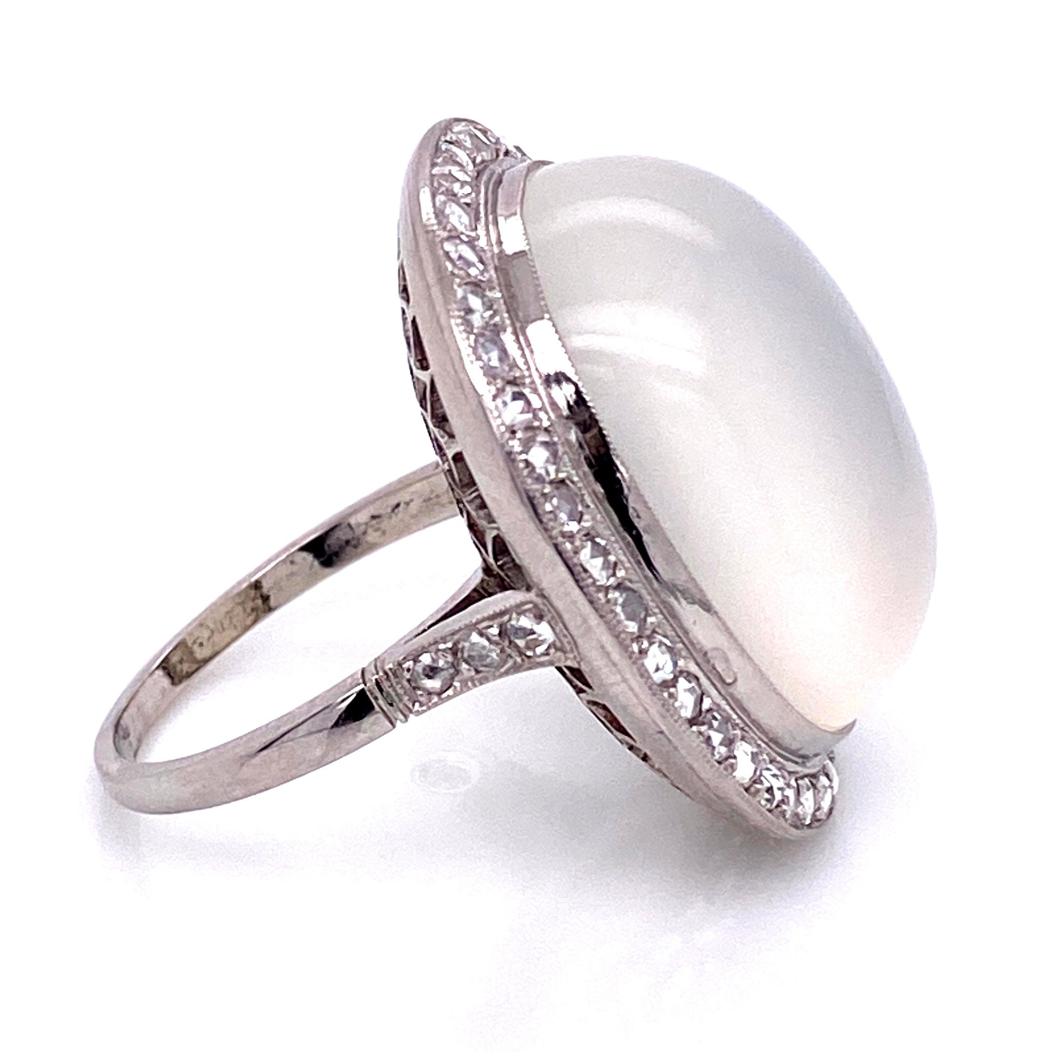 Platinum Handmade Large Moonstone Ring with Rosecut Diamonds Etsy