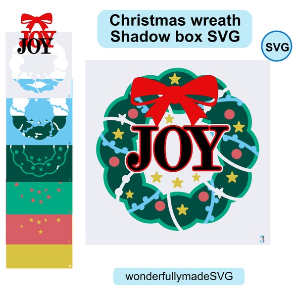 Christmas wreath 3D shadow box svg, christmas shadow box Svg, Layered shadow box svg