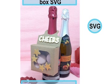 ワインボトルネックのギフトボックス SVG、ハートウィンドウ（デジタルダウンロード）