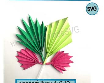 ヤシの槍 SVG、3D ヤシの葉 SVG、3D 紙ヤシの葉 SVG、3D トロピカルヤシの葉 SVG、3D ヤシの葉ケーキ トッパー SVG、クリカット用 SVG