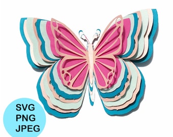 Papillon en couches SVG 3D : fichier de coupe géométrique en dentelle (téléchargement numérique)