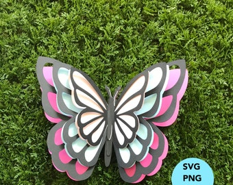 Borboleta 3D em camadas em SVG, arquivo SVG de borboleta, arquivo de corte SVG de borboleta de papel ornamentada (download digital)