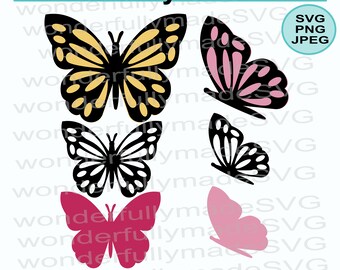 Motyl svg, pliki do wycinania 3D motyli wiosennych (zestaw 2 szt.), plik do wycinania wielowarstwowych motyli dla programu cricut, wielowarstwowy motyl SVG.