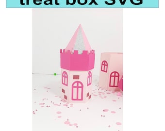 Prinses kasteel geschenkdoos SVG-sjabloon, kasteel gunstdoos SVG, digitale download