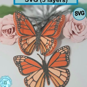 3D Monarch Butterfly SVG, 5-Layer Paper butterfly Template.