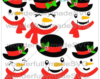 雪だるまの顔 SVG、雪だるまの頭 SVG、雪だるま SVG、フロスティ・ザ・スノーマン SVG、クリカットとシルエット用のスノーマンカッティングファイル