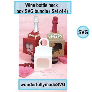Wine bottle neck box svg, Bottle neck Favour box svg, bottle  hanging gift box svg, Wedding favour box SVG bundle ( set of 4)