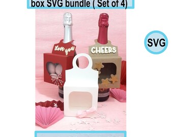 Wine Bottle Neck Box SVG: Wedding Favor Tag Template (Set of 4)