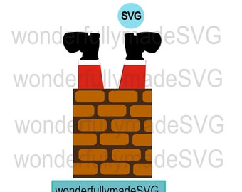 サンタの煙突 SVG、クリスマスの煙突 SVG、サンタ SVG、立ち往生しているサンタ SVG