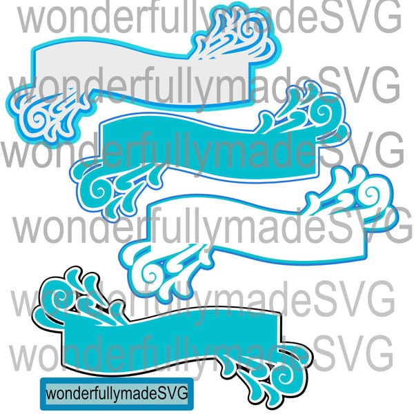 Banner de tema oceánico SVG, banner de salpicaduras de agua svg, tema de piscina svg, banner en capas svg, tema de río svg, svg para cricut