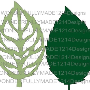 Può includere: Due disegni di foglie, uno in verde chiaro con un motivo ritagliato e l'altro verde scuro pieno. Il testo "WONDERFULLYMADE1214Designs" è ripetuto lungo i bordi delle foglie.