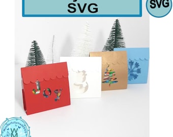 クリスマス キャンディ ポーチ SVG カット ファイル、ホリデー キャンディ ギフト ボックス SVG、ギフト ボックス SVG、ギフト ボックス SVG、cricut 用 SVG