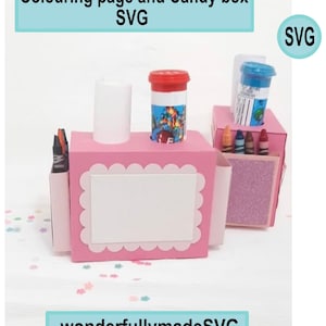 Malseite und Leckerli-Box SVG, Malseite und Leckerli-Box SVG, Buntstifthalter Box Vorlage, Candy Tube Box Vorlage, Buntstifte Aktivitätsbox svg