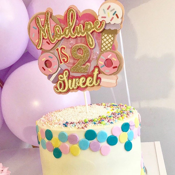 Two Sweet Cake Topper SVG: Donut Theme, Second Birthday (Digital Download)