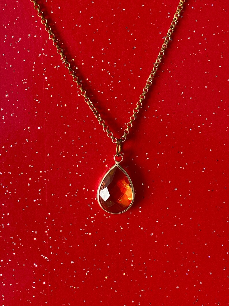 Topaz glass pendant necklace Rose gold tear drop jewellery handmade necklace gift for her unique gift birthday present