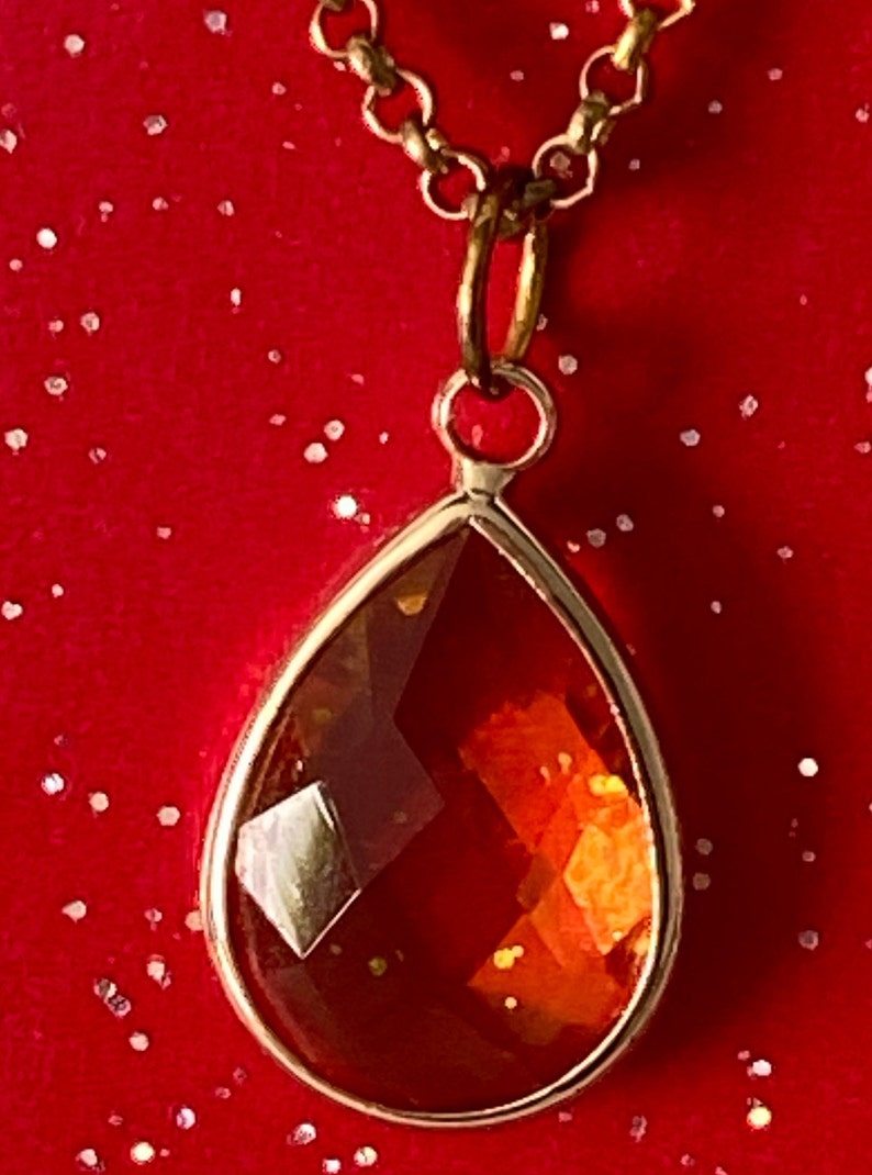 Topaz glass pendant necklace Rose gold tear drop jewellery handmade necklace gift for her unique gift birthday present